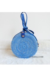 coloring rattan circle sling leather bags blue color